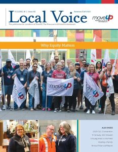 Cover of the 2023 Summer/Fall Local Voice magazine featuring a group photo of MoveUP delegates at the CLC Convention