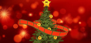 Christmas tree with movie reel wrapped around it
