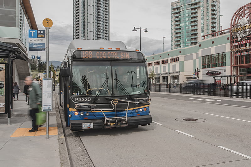 TransLink bus at a bus stop in Coquitlam