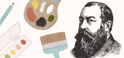 Sketch of Monet with various painting instruments
