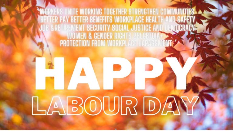 "Happy Labour Day" with words on a fall leaves background