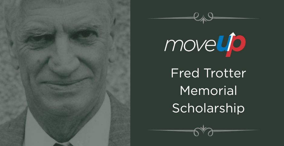 Headshot photo of Fred Trotter with the text "Fred Trotter Memorial Scholarship"