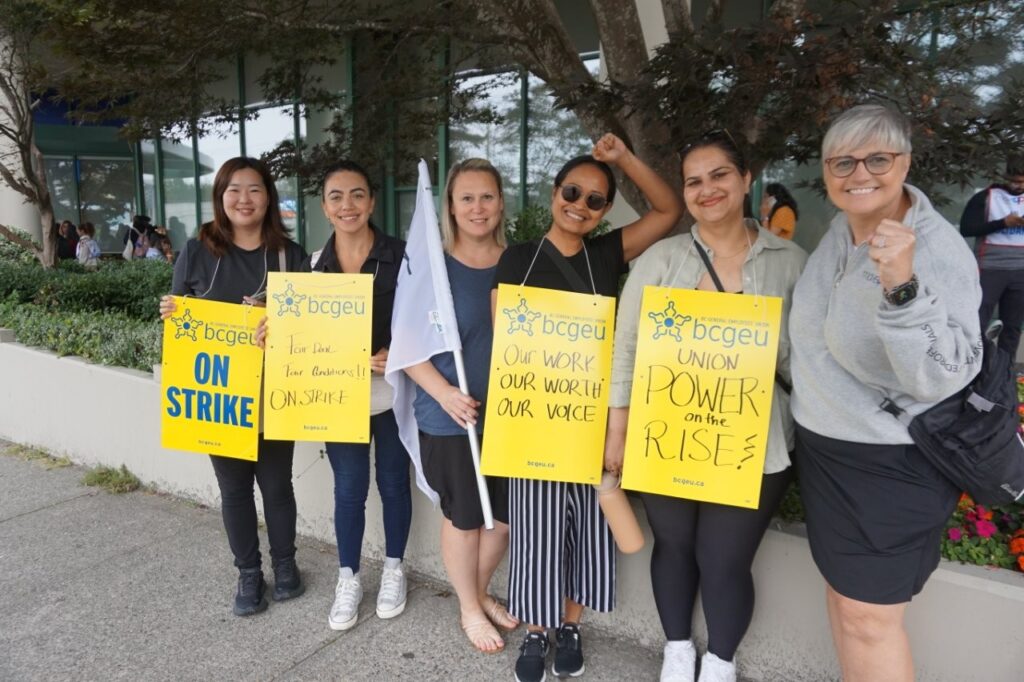 MoveUP President Annette Toth with BCGEU members on a picket line