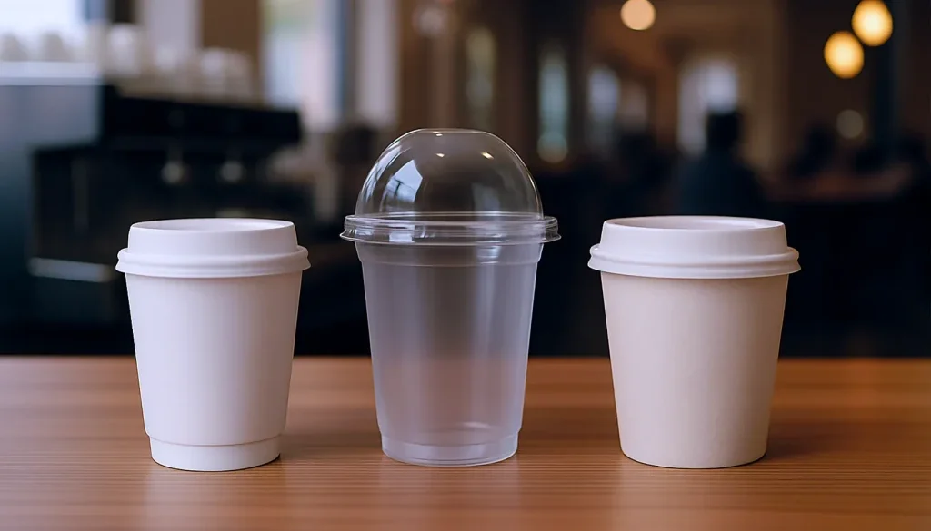 disposable coffee cups on a table