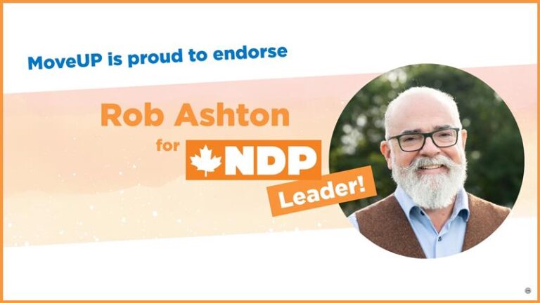 Rob Ashton for NDP leader graphic with Rob's headshot photo