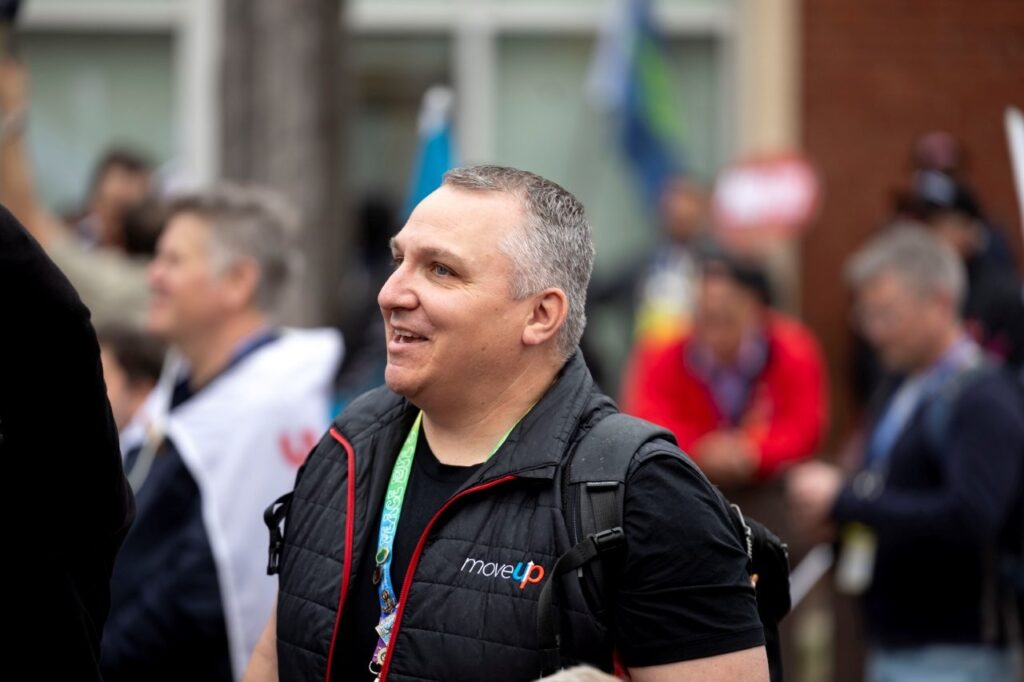 Brian Martens at the rally in Winnipeg during the 2026 CLC Convention